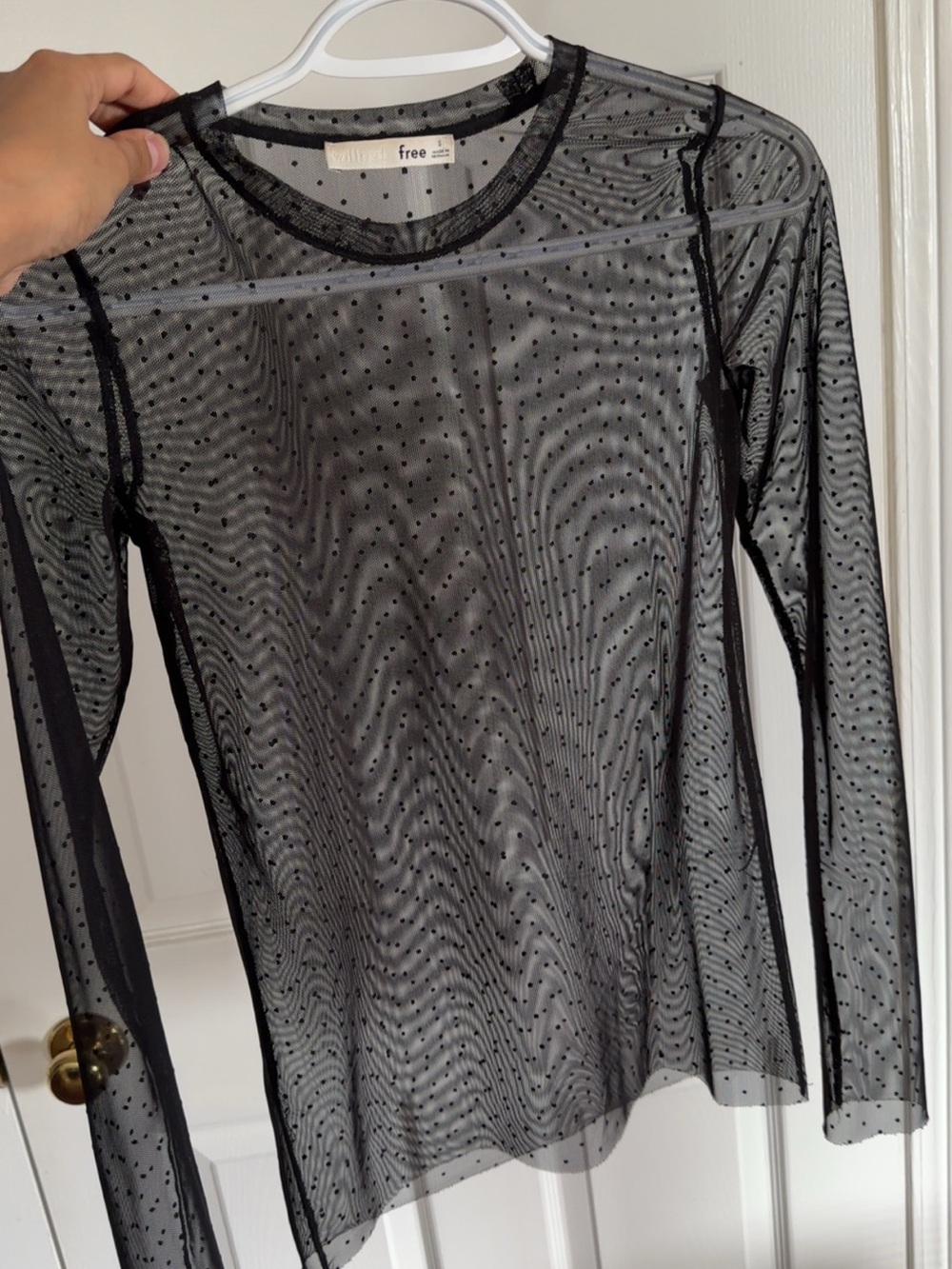 Aritzia Wilfred Black Mesh Polka Dot Sheer Blouse
